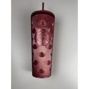 Starbucks Matte Dusty Rose Pink Simmer Shell Mermaid Scales Tumbler Cup 24oz NWT